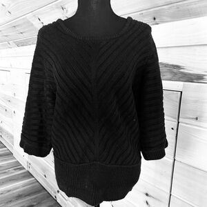 a.n.a Black Ribbed Scoop-Neck Sweater